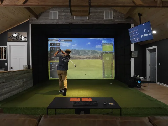 Finished Kansas City golf simulator room, ready to play.